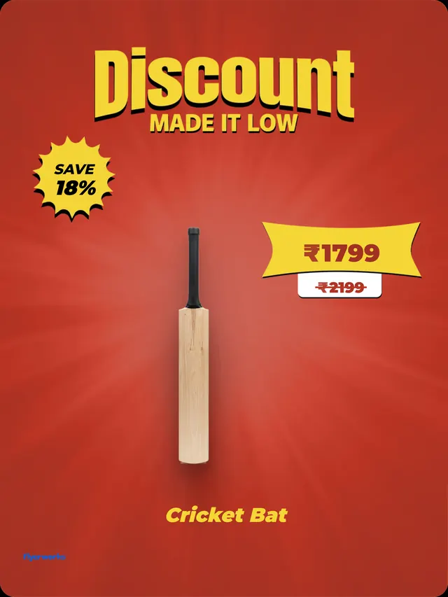 "Cricket Bat" sports store shelf tag template, designed in Flyerworks