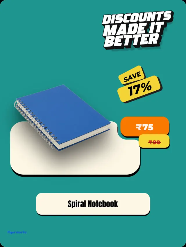 "Spiral Notebook" stationery store shelf tag template, designed in Flyerworks