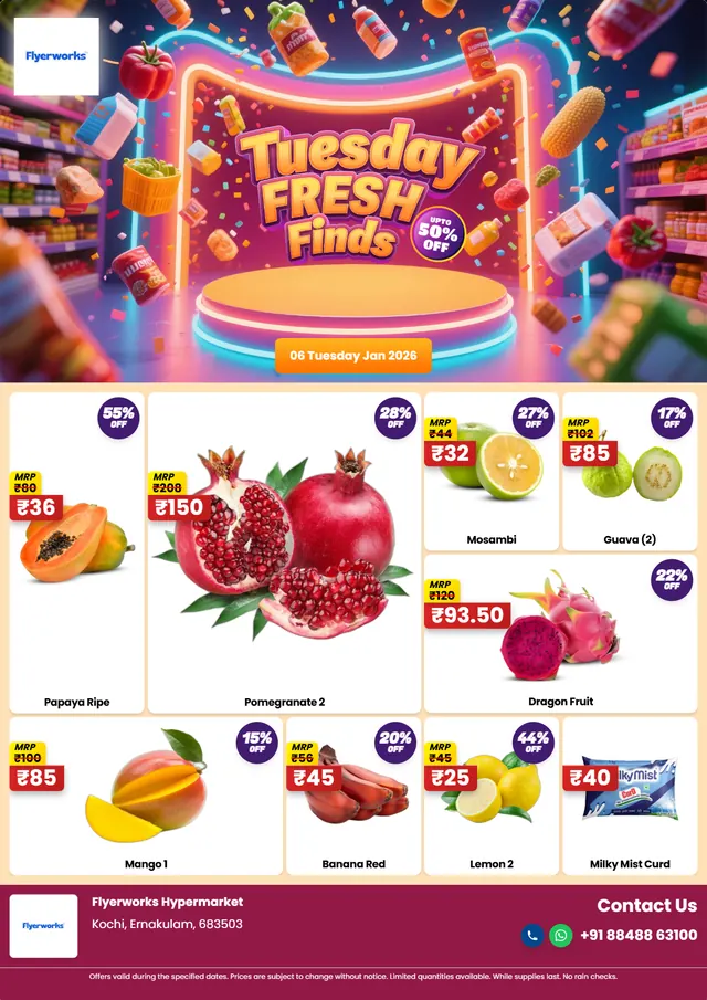 "Supermarket, design 6" supermarket promotional flyer template, designed in Flyerworks