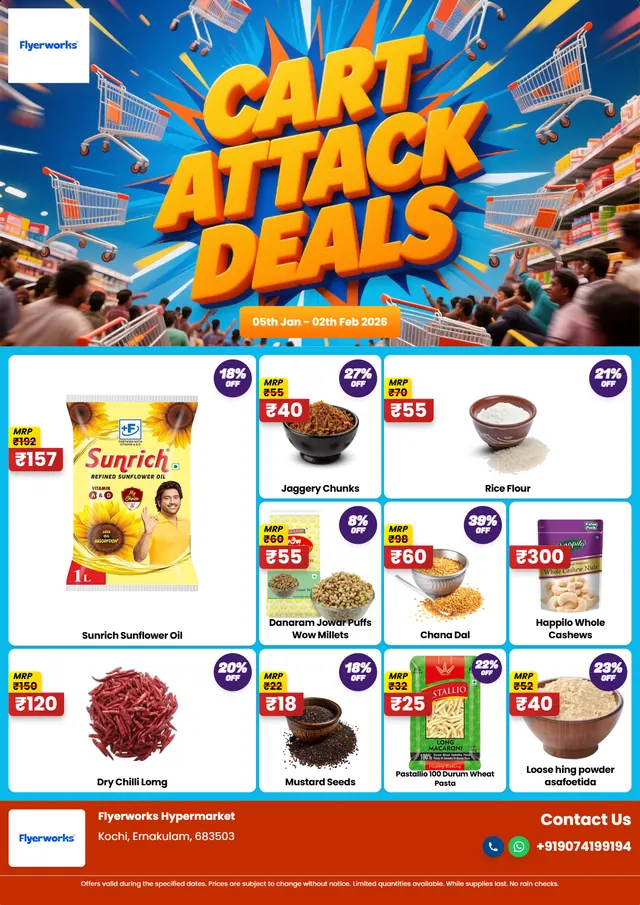 Supermarket promotional flyer template, designed in Flyerworks