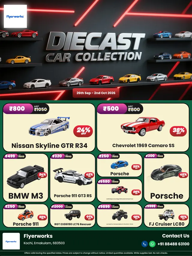 "Power RC Offroad, design 3" toy store promotional flyer template, designed in Flyerworks