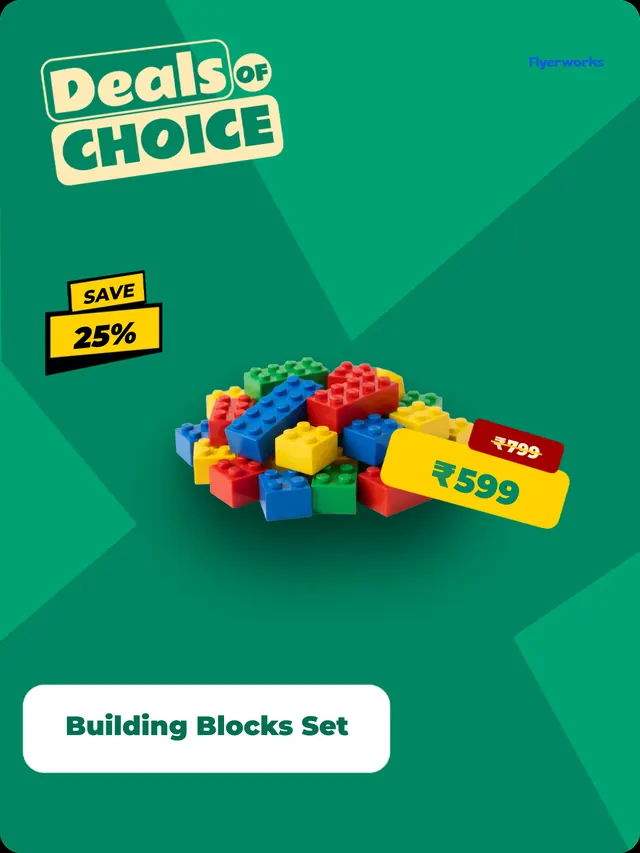 "Building Blocks Set" toy store shelf tag template, designed in Flyerworks