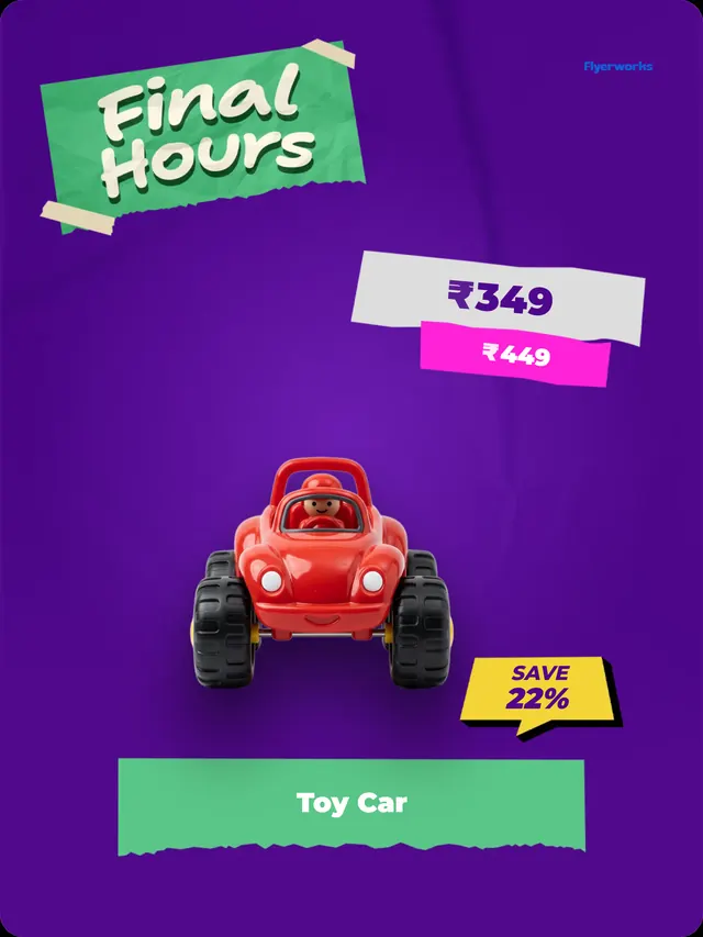 "Toy Car" toy store shelf tag template, designed in Flyerworks