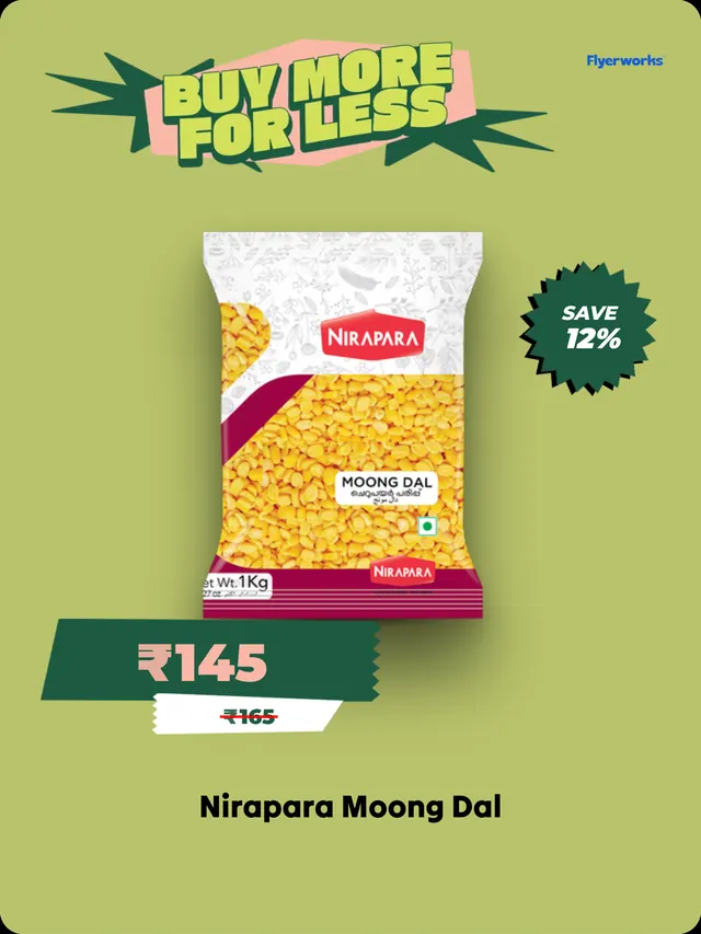 "Nirapara Moong Dal" wholesale store shelf tag template, designed in Flyerworks
